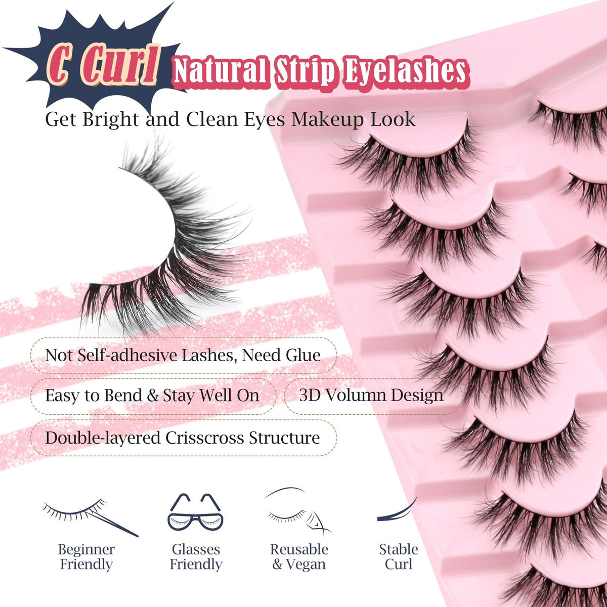 Natural Cat Eye Wispy False Eyelashes 15mm - 7 Pairs, Black