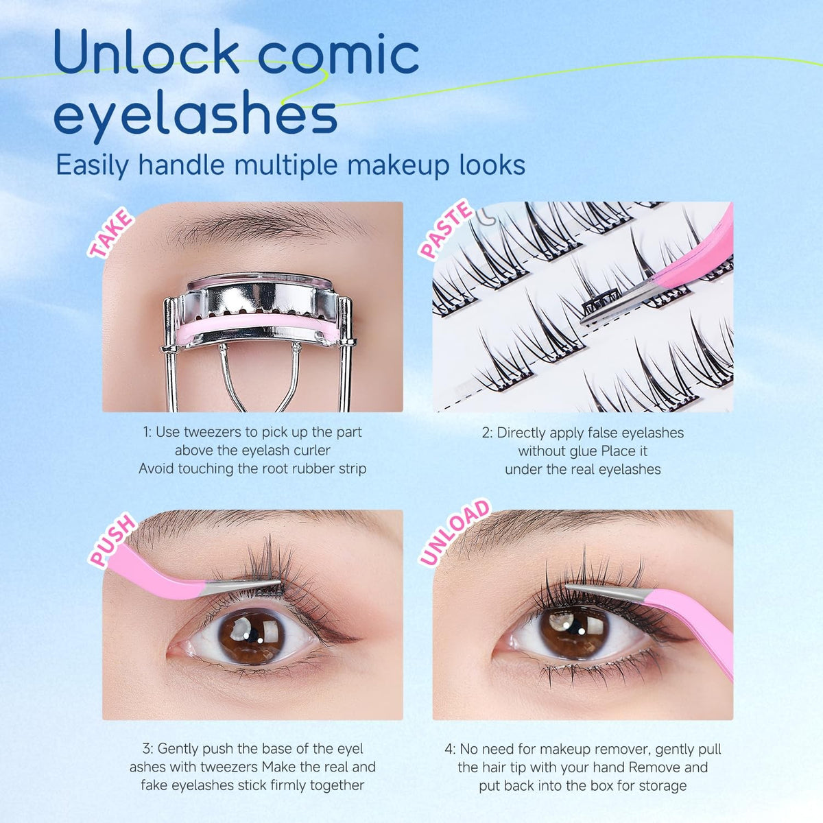 Pre Glued Eyelash Clusters Set U65 - Natural False Lashes for Easy Wear
