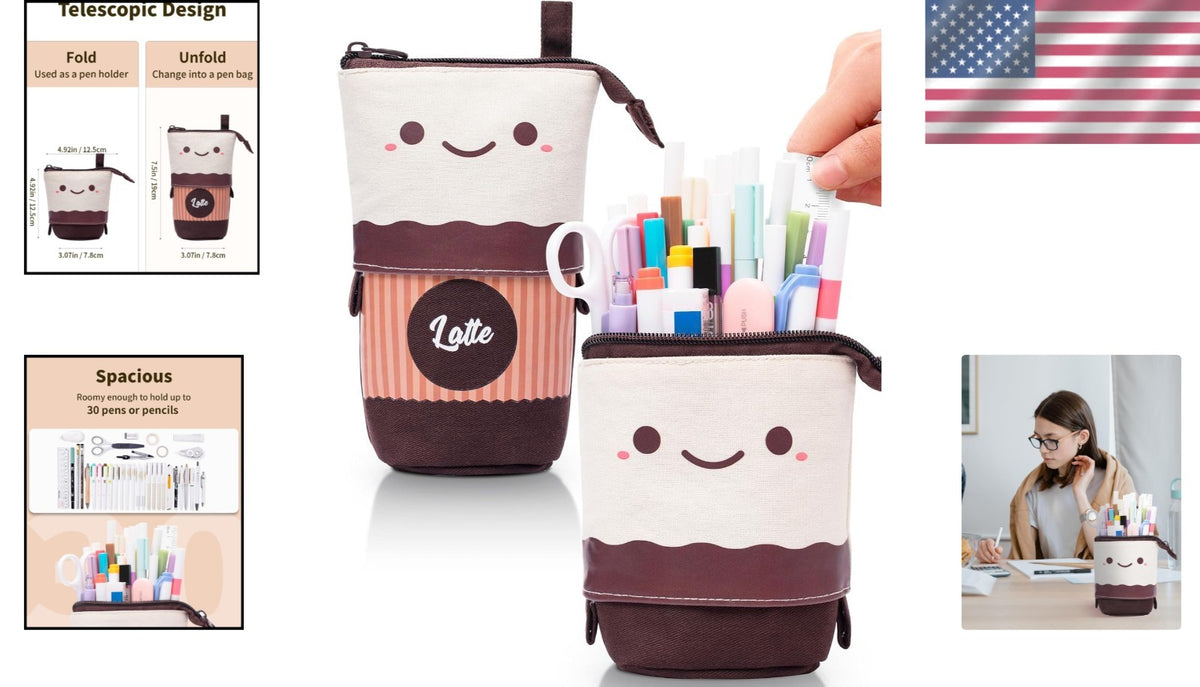 Brown Telescopic Pencil Case - Multi-Functional Makeup & Art Bag