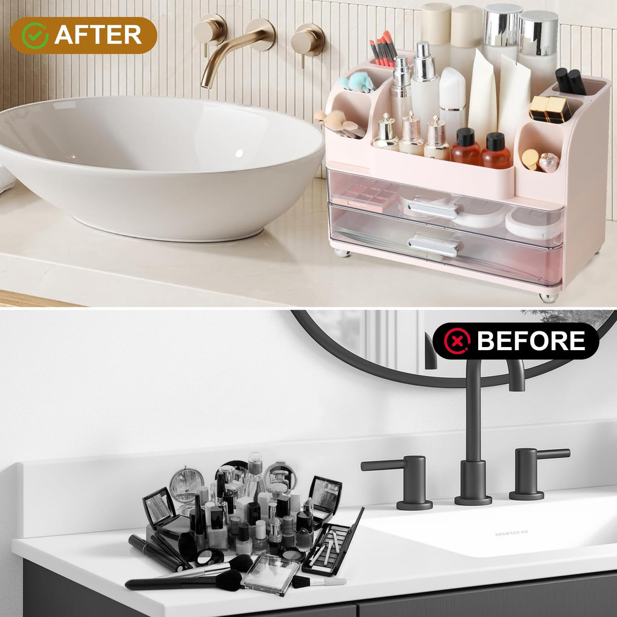 Large Makeup Organizer with Drawers and Compartments Pink - Vanity Storage
