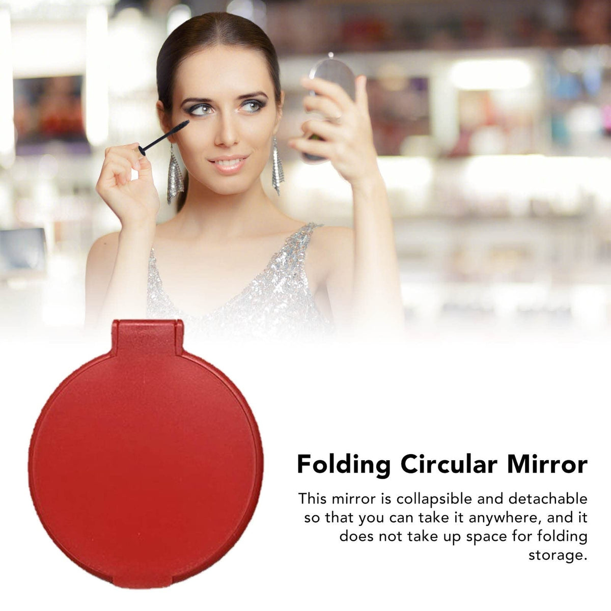 Lighted Folding Circular Pocket Mirror - Compact Travel Makeup Mirror, Red