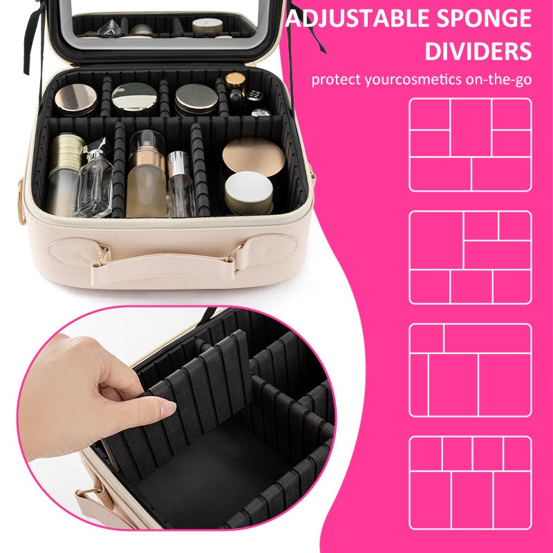 Portable Makeup Bag with LED Mirror Waterproof Travel Organizer