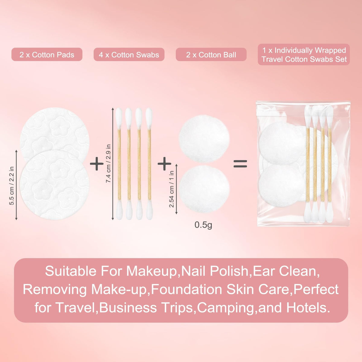 Travel Cotton Swabs Set - Portable Vanity Kit Pack of 60, White