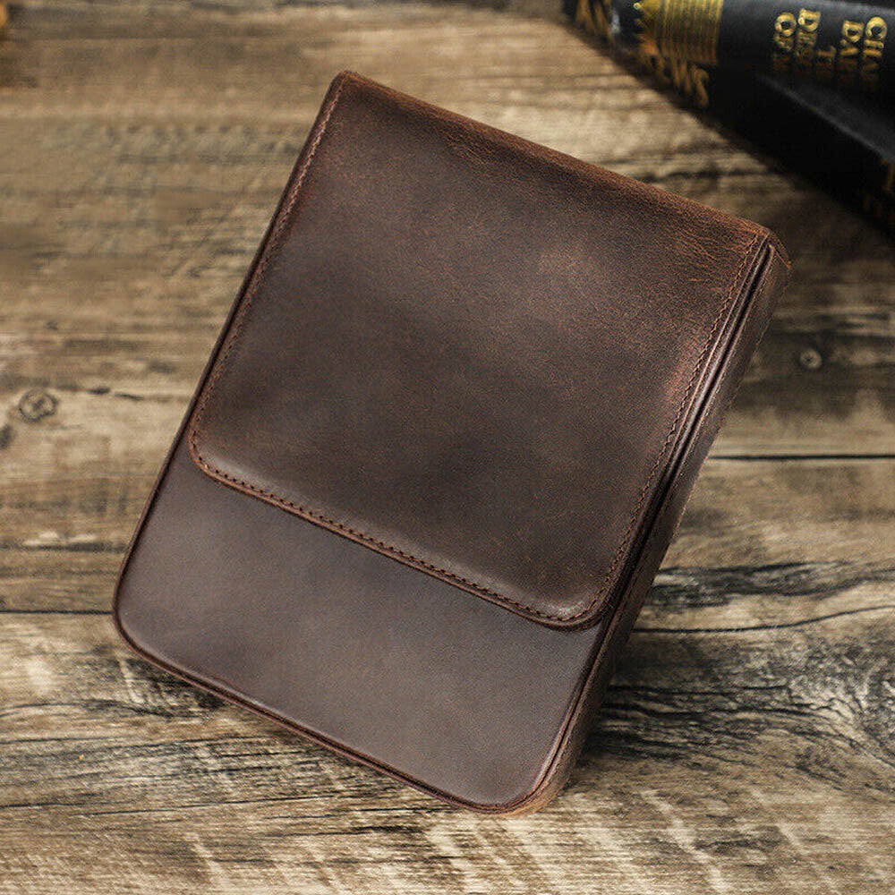 Handmade Cowhide Leather Pen Pouch Zipper Pencil Case Stationery Storage