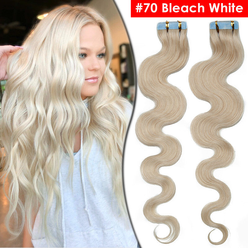 Full Head Thick Tape-In Human Hair Extensions - Remy Wavy Skin Weft