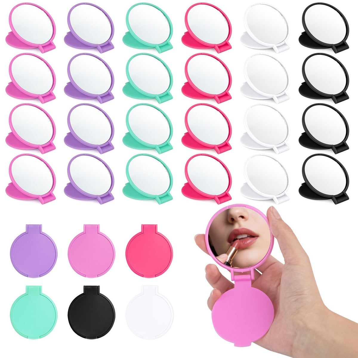 Mini Folding Pocket Mirror Set - 6 Colors, 60 Pack Compact Travel Mirrors