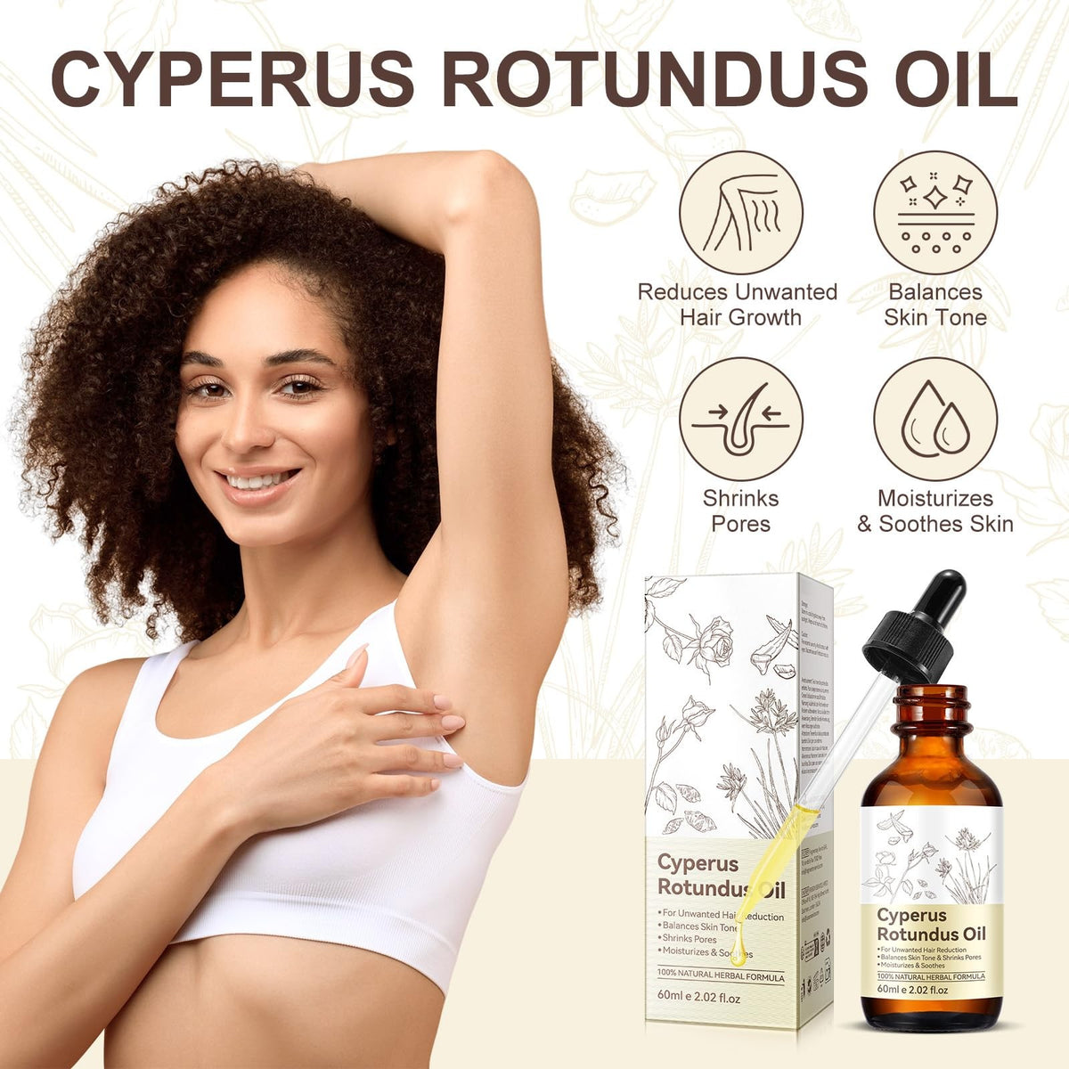 Cyperus Rotundus Oil for Skin & Hair Removal 2 Fl Oz - Natural Moisturizer & Pore Refiner