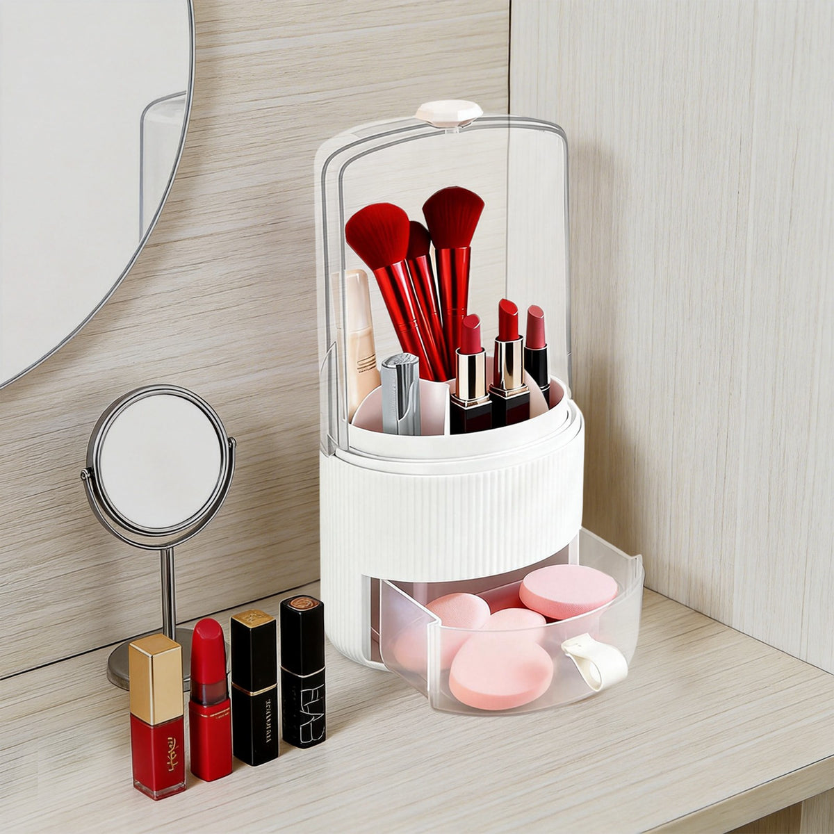 Makeup Brush Holder Organizer with Cover - 13.5x28cm Cosmetic Storage