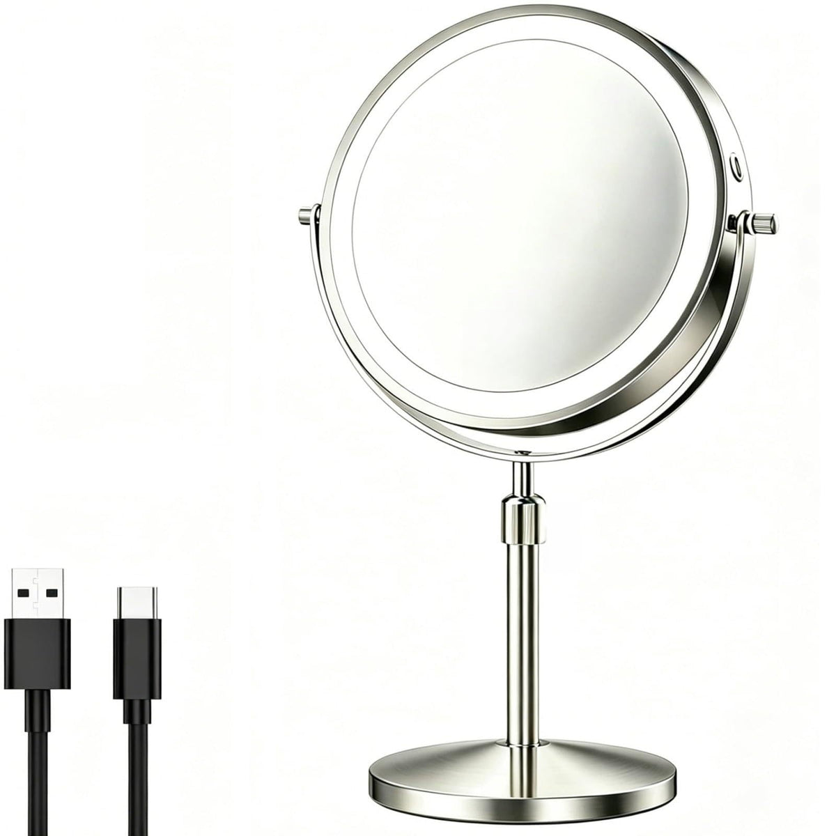 8.5-Inch Dual-Sided Makeup Mirror with Lights and 20X Magnification