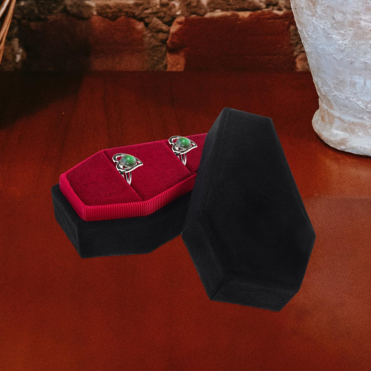Gothic Coffin Ring Box - Compact Travel Jewelry Case in Black