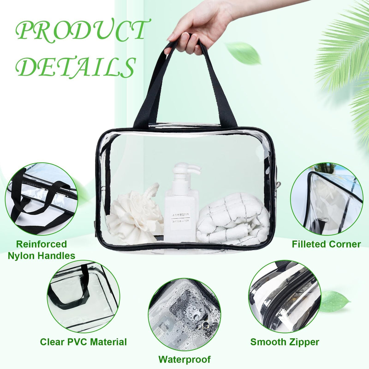 Large Clear Cosmetic Bags Set with Handles - Waterproof PVC Toiletry Organizer