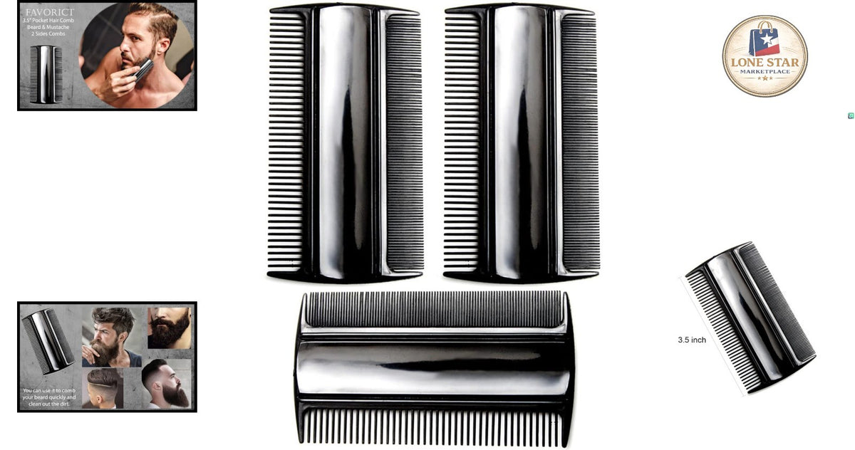 3-Pack Men's Black Hair & Beard Combs - 3.5 Inch Pocket Styling Tool