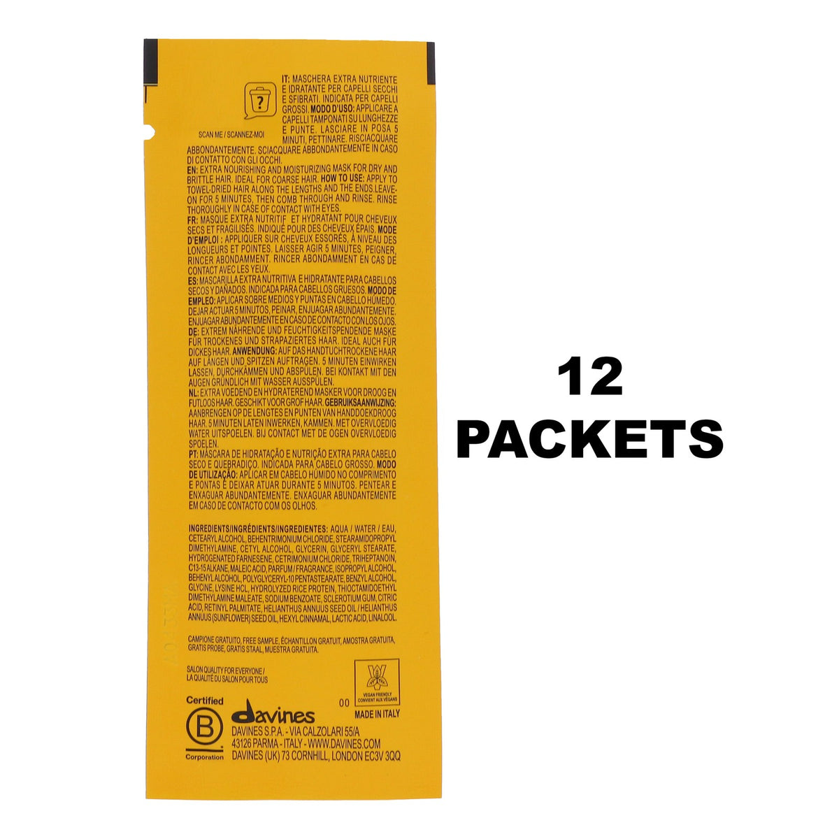 Vegetarian Hair Mask Sachet 12 Pack - Deep Conditioning Hair Treatment