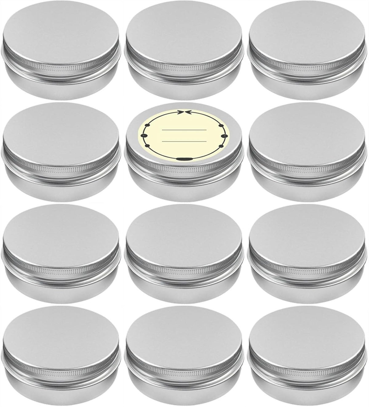 12 Pack 2 oz Aluminum Tin Cans with Screw Lids & Labels - Refillable Travel Containers