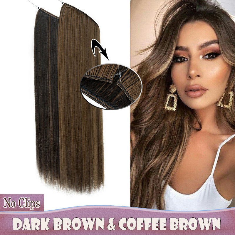 Invisible Wire Clip-In Hair Extensions with Clips & Replacement Wires - Natural & Wavy, 20/24 Inch