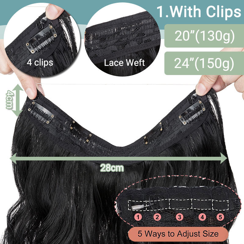 Invisible Headband with Ring and Hidden Wire for Hair Extensions - Long Wavy Style