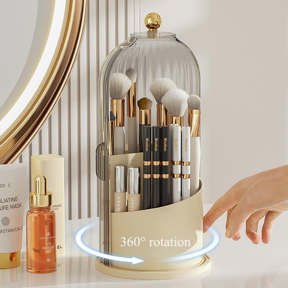 Toothbrush Storage Rack with 360° Rotating Base & Transparent Lid