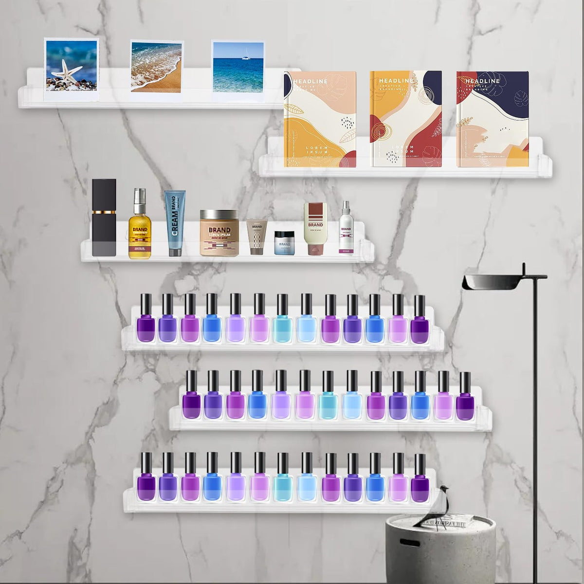 Wall Mounted Nail Polish Rack Organizer Holds 90 Bottles Clear Acrylic