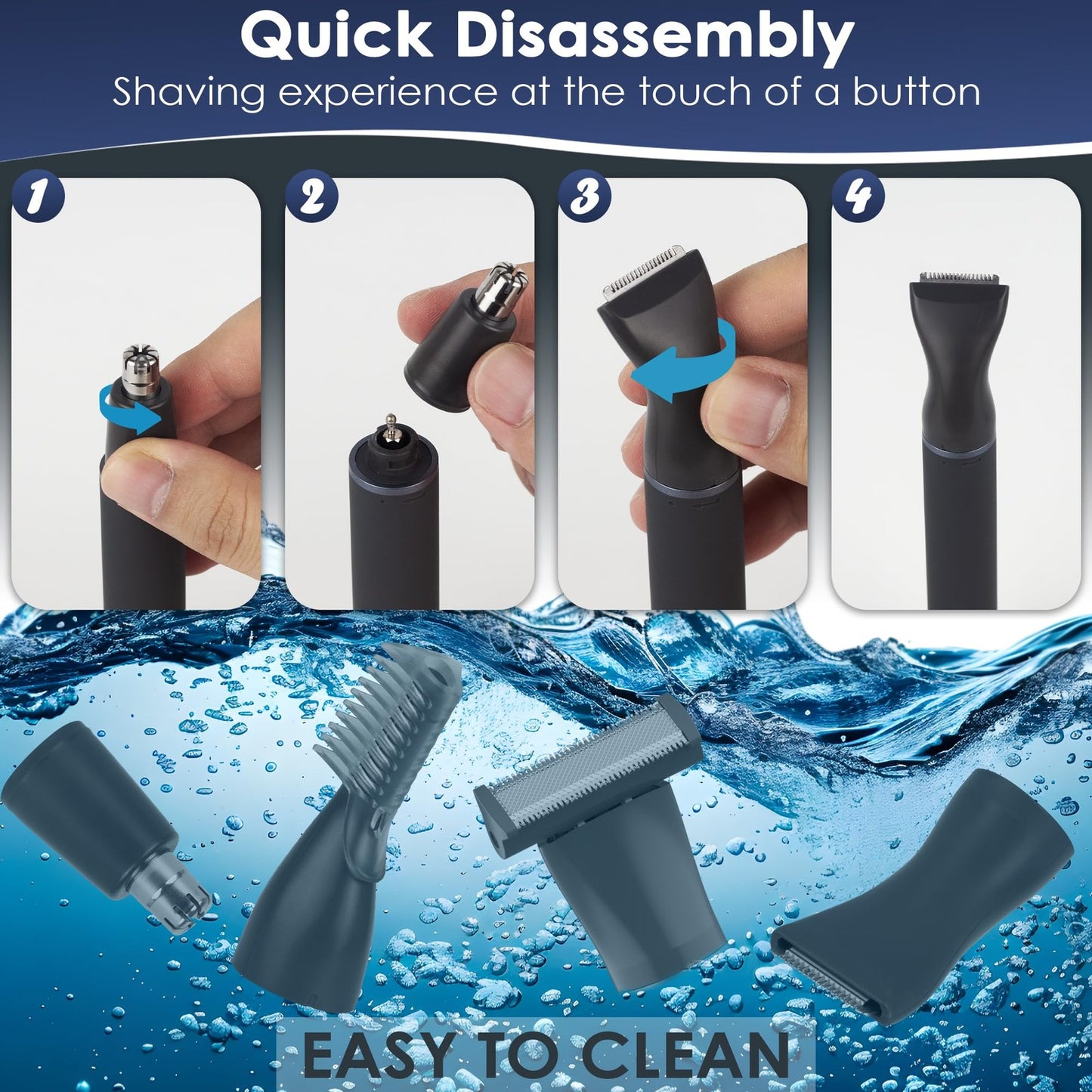 Men's 4-in-1 Body Hair Trimmer with 4 Heads, USB-C Fast Charging