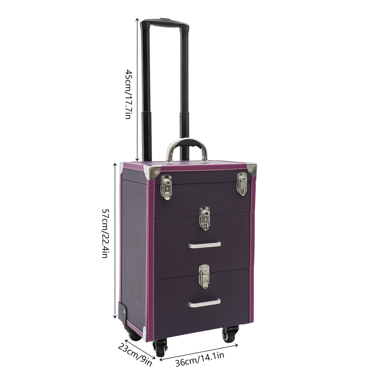 Rolling Makeup Train Case with Large Capacity and Locking Latches