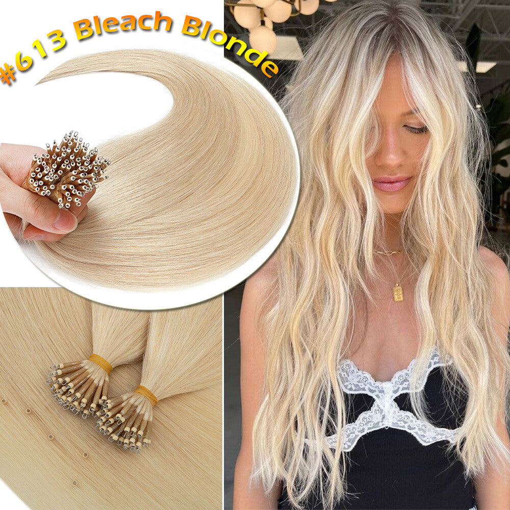 Nano Ring Hair Extensions Thick Straight Human Remy Micro Beads 14-20 Inch