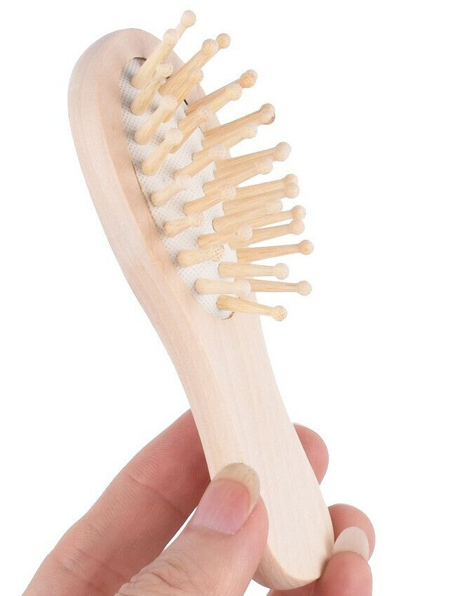 Mini Bamboo Hair Brushes 2-Pack Travel Detangling & Scalp Massage Tools