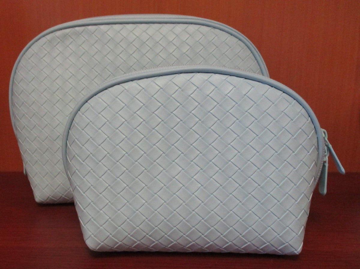 Travel Cosmetic Bag Set with LED Mirror - Blue Woven Makeup Organizer