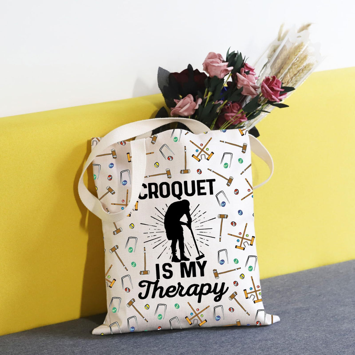 Croquet Tote Bag Funny Croquet Is My Therapy Gift for Croquet Players