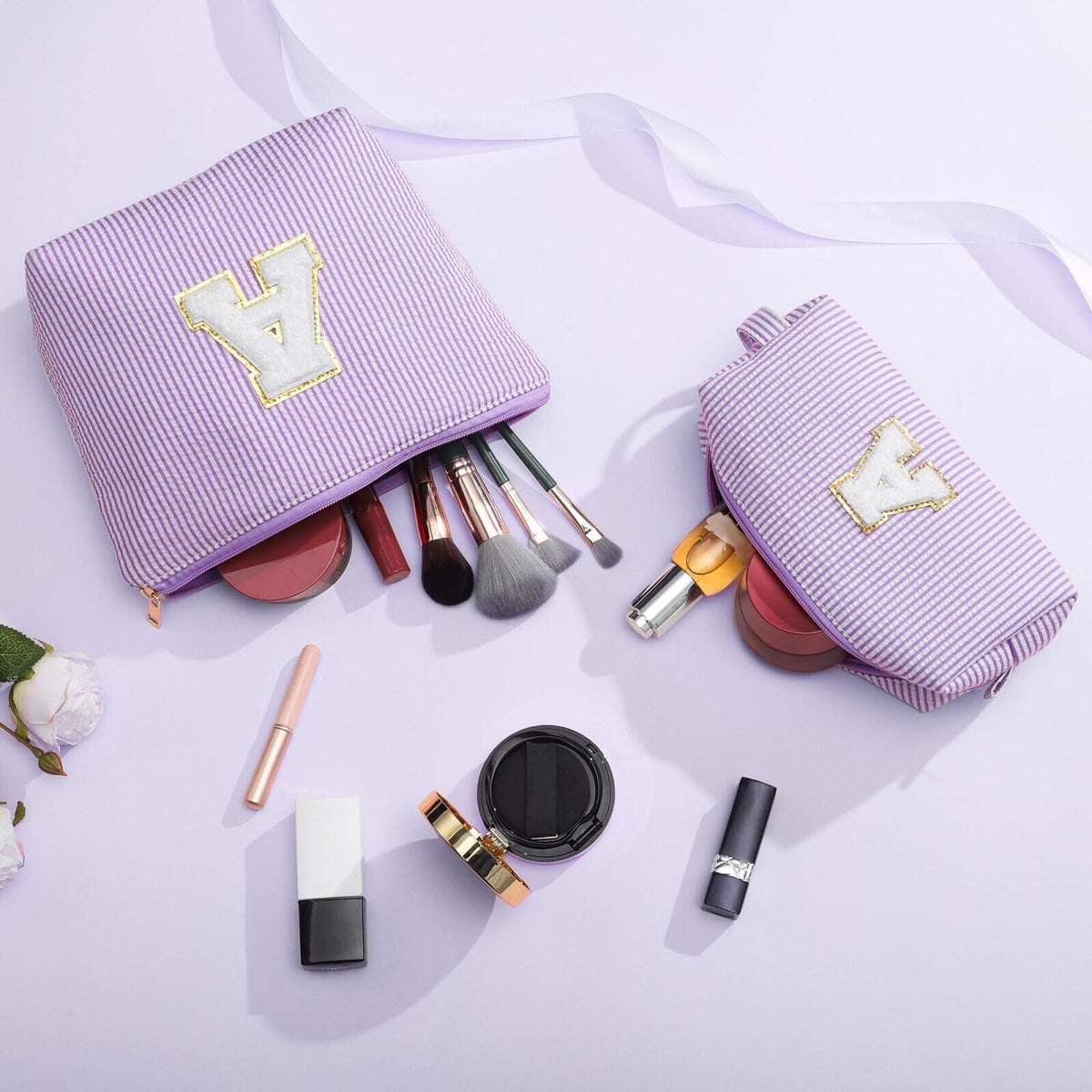 Personalized Purple Makeup Bag for Women - Cute Cosmetic Pouch for Girls and Bridesmaids