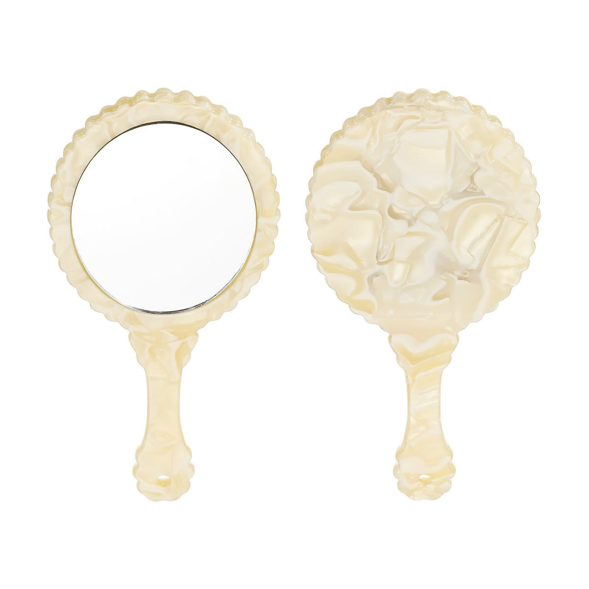Oval Handheld Mirror - Portable Retro Chic Compact Makeup Mirror - Beige