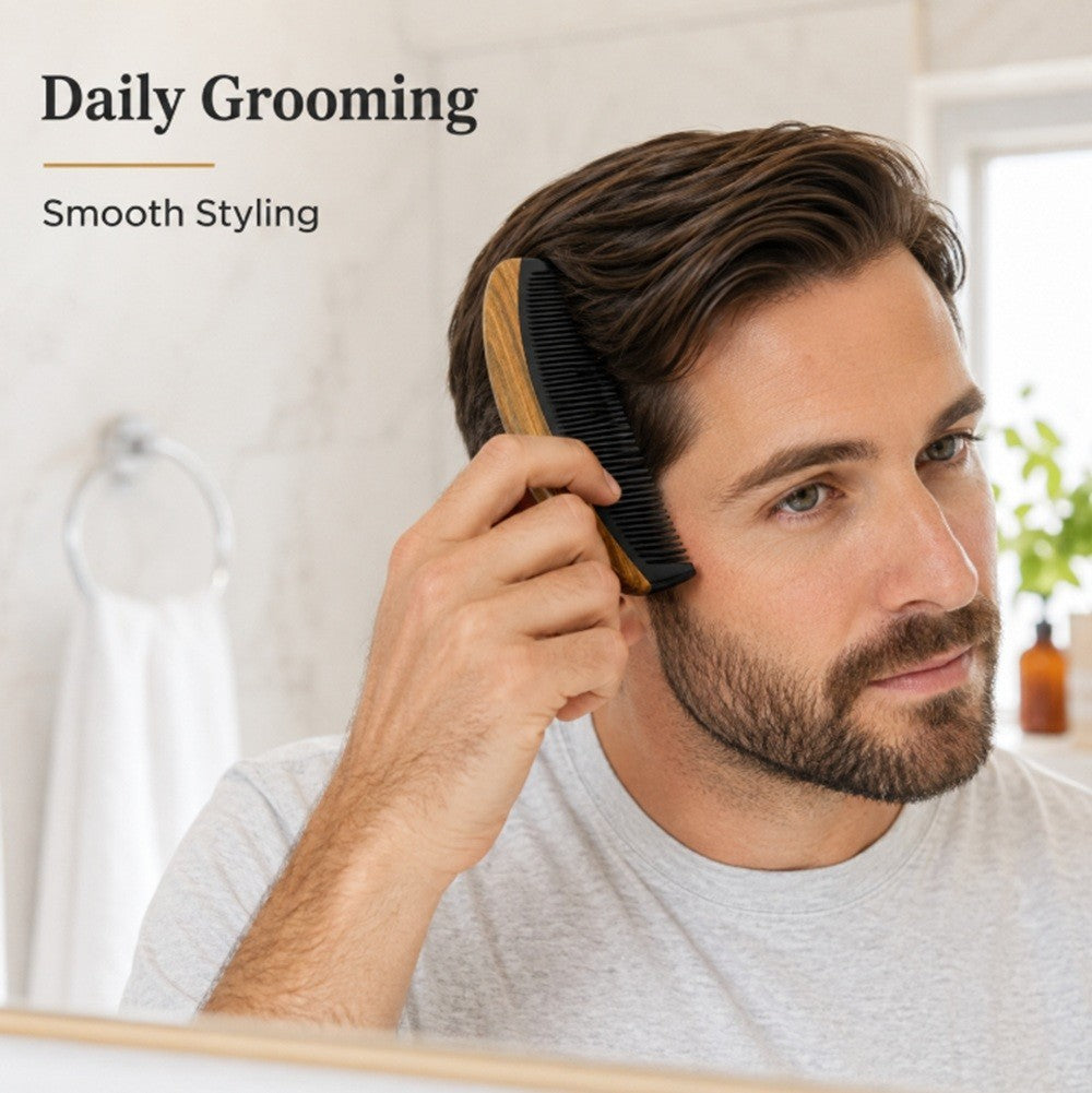 Natural Green Sandalwood Comb for Hair and Beard Detangling Anti-Static Pocket Size