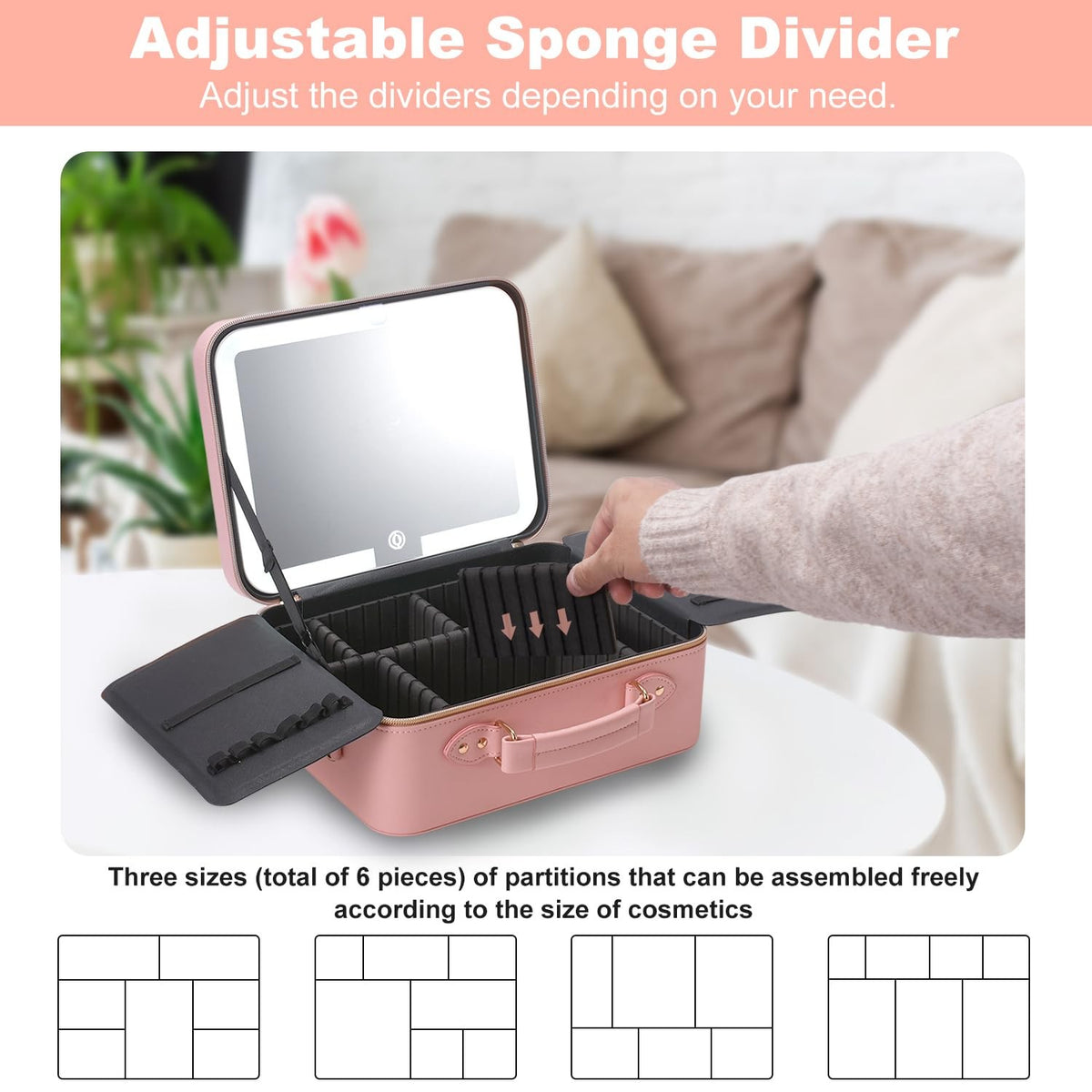 Travel Makeup Bag with LED Lighted Mirror - Waterproof Cosmetic Organizer