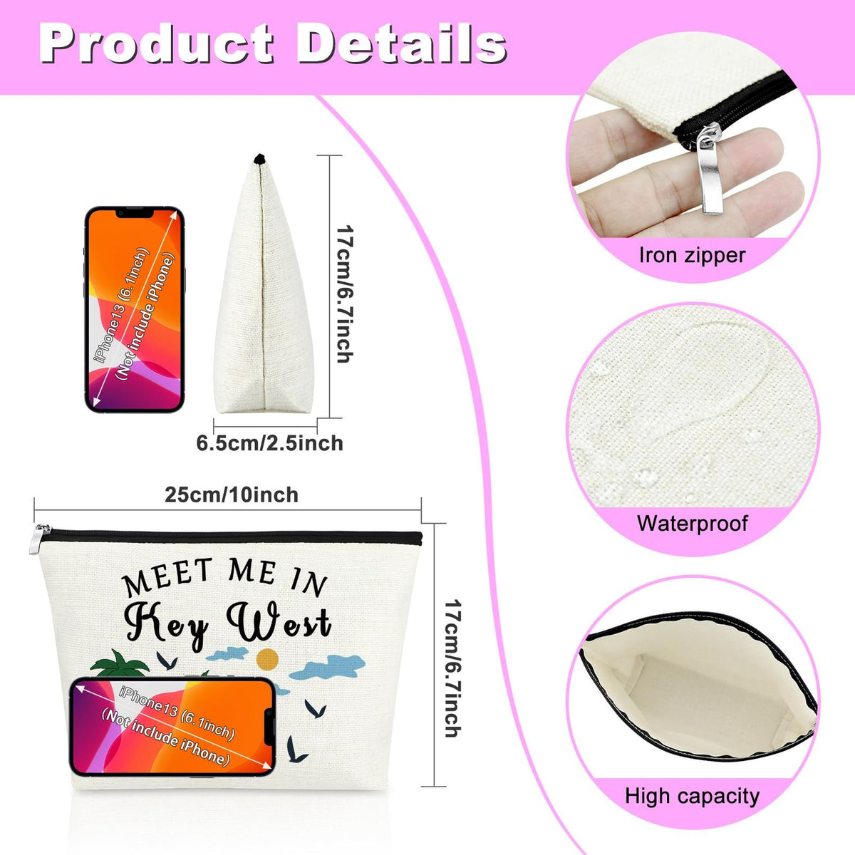 Key West Themed Makeup Bag for Women Travel Cosmetic Pouch Gift
