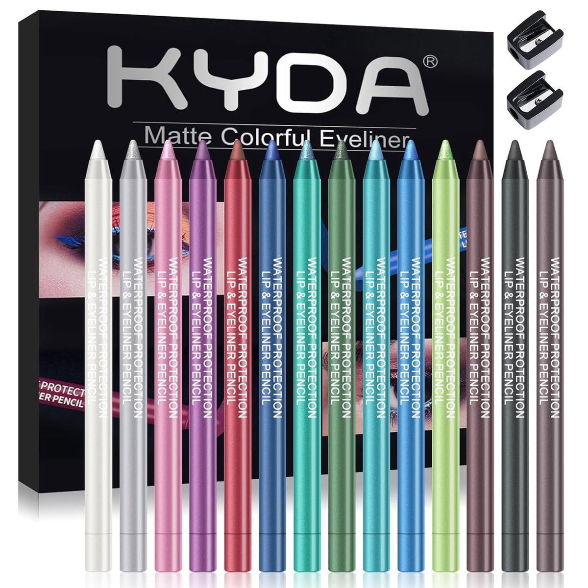 Waterproof Eyeliner Pencil Set - 14 Vibrant Colors for Eye Makeup