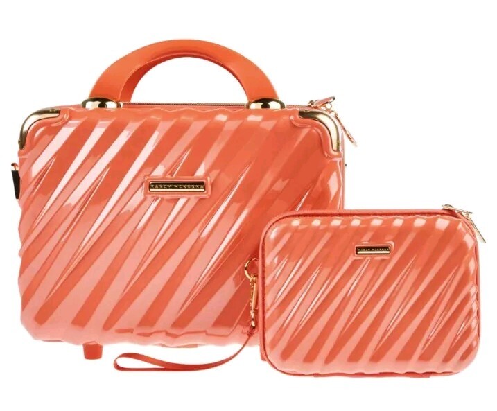 Travel Makeup & Toiletry Organizer Case Bundle - Large & Small, Tangerine