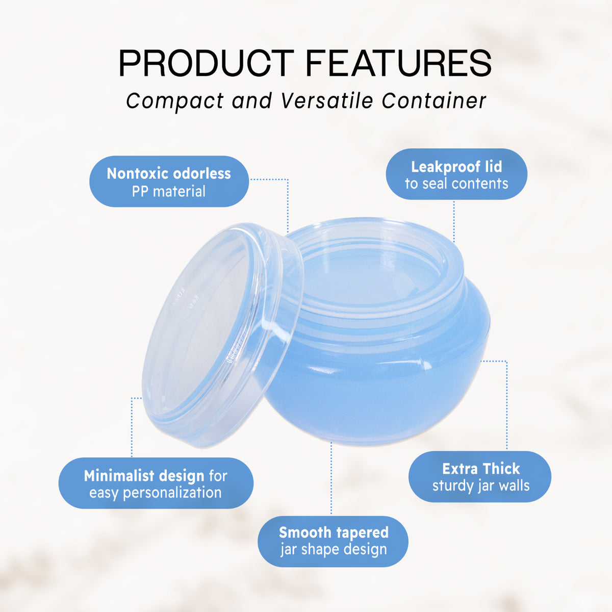 72 Pack Blue Cosmetic Sample Jars 10g/10ml with Inner Liners - Reusable