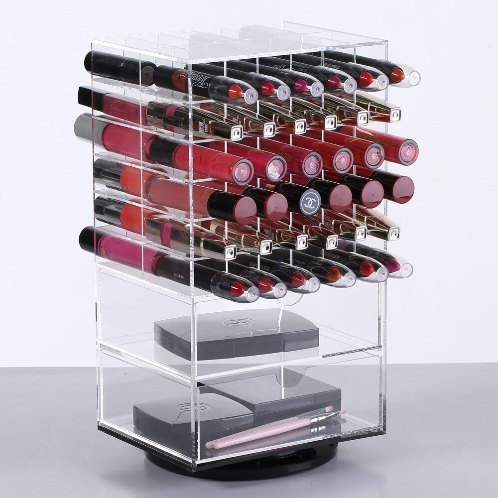 Acrylic Rotating Lipstick Organizer with Removable Dividers and 72 Slots