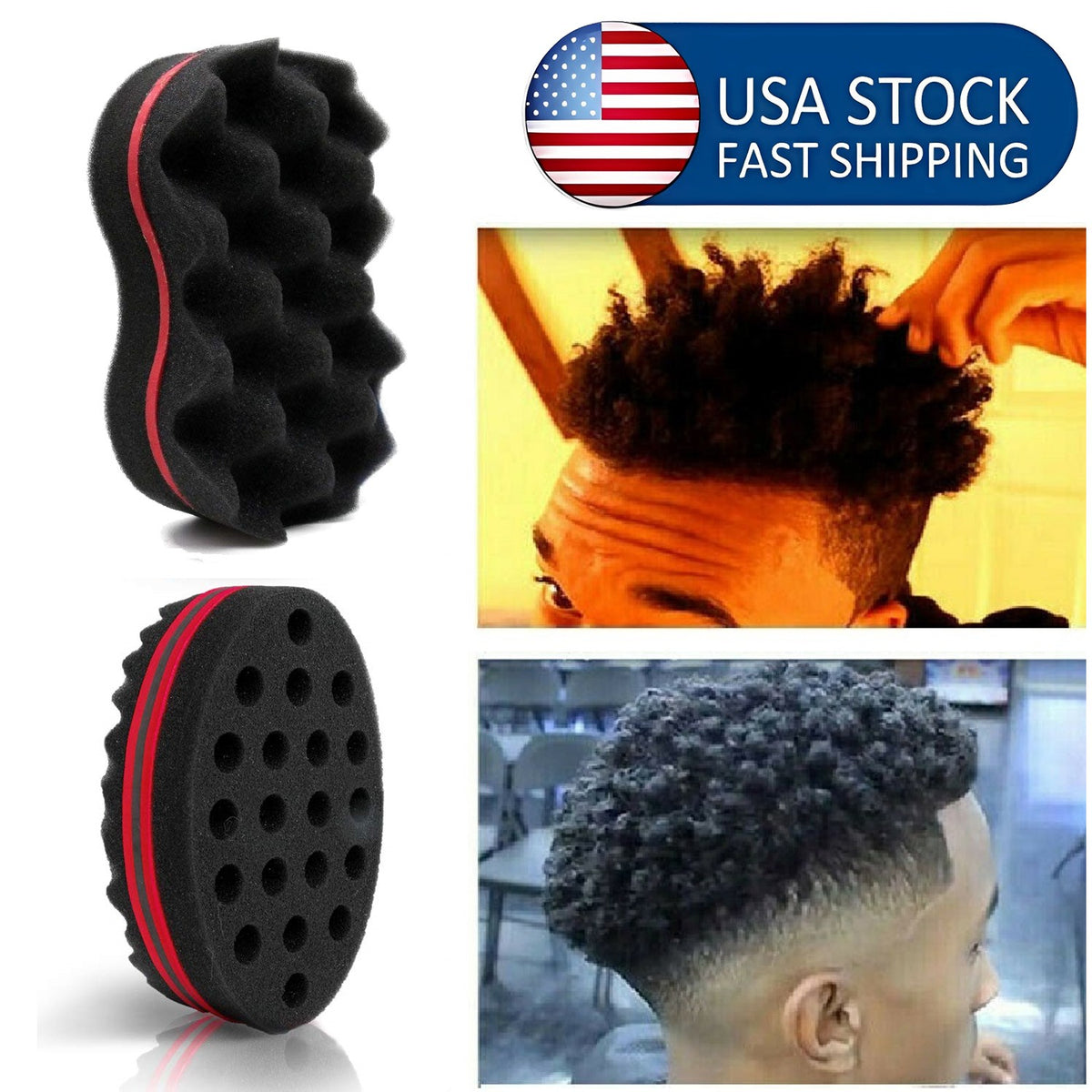 Magic Barber Double-Sided Brush for Black Men's Curly Hair Coil Care