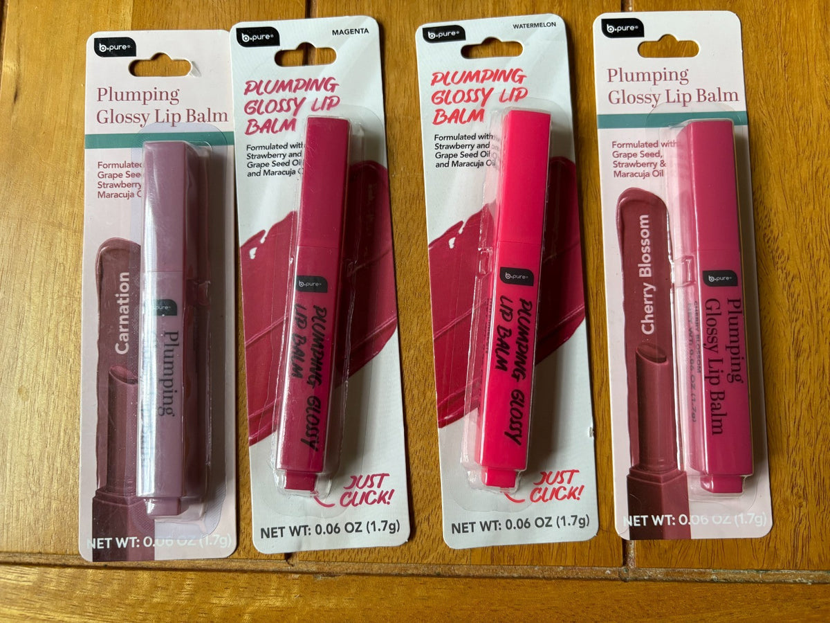Watermelon & Cherry Blossom Lip Balm Set - Plumping Glossy Lip Care (4 Pieces)