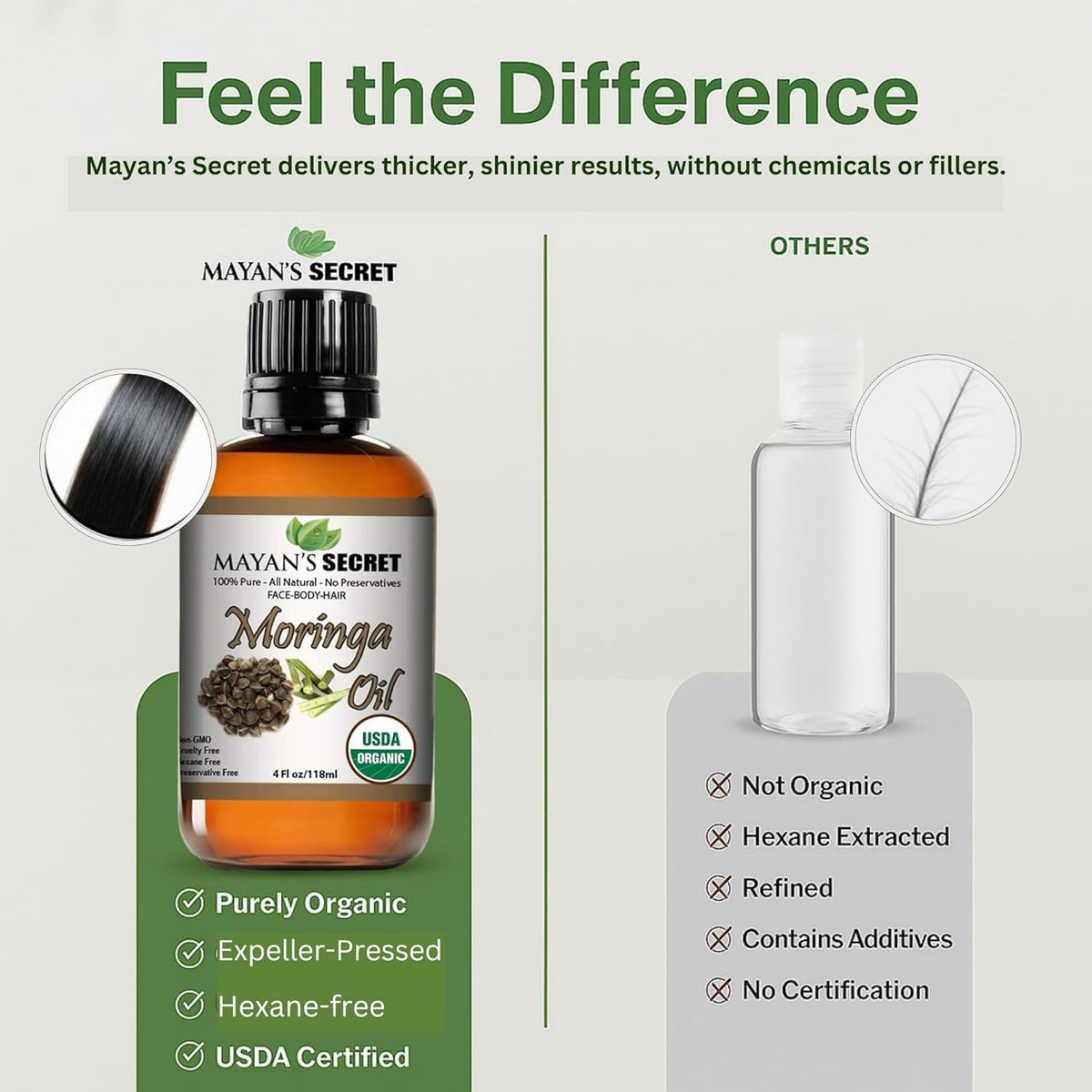 Organic Moringa Oil for Hair and Skin - 4oz Cold Pressed Natural Face Body Moisturizer