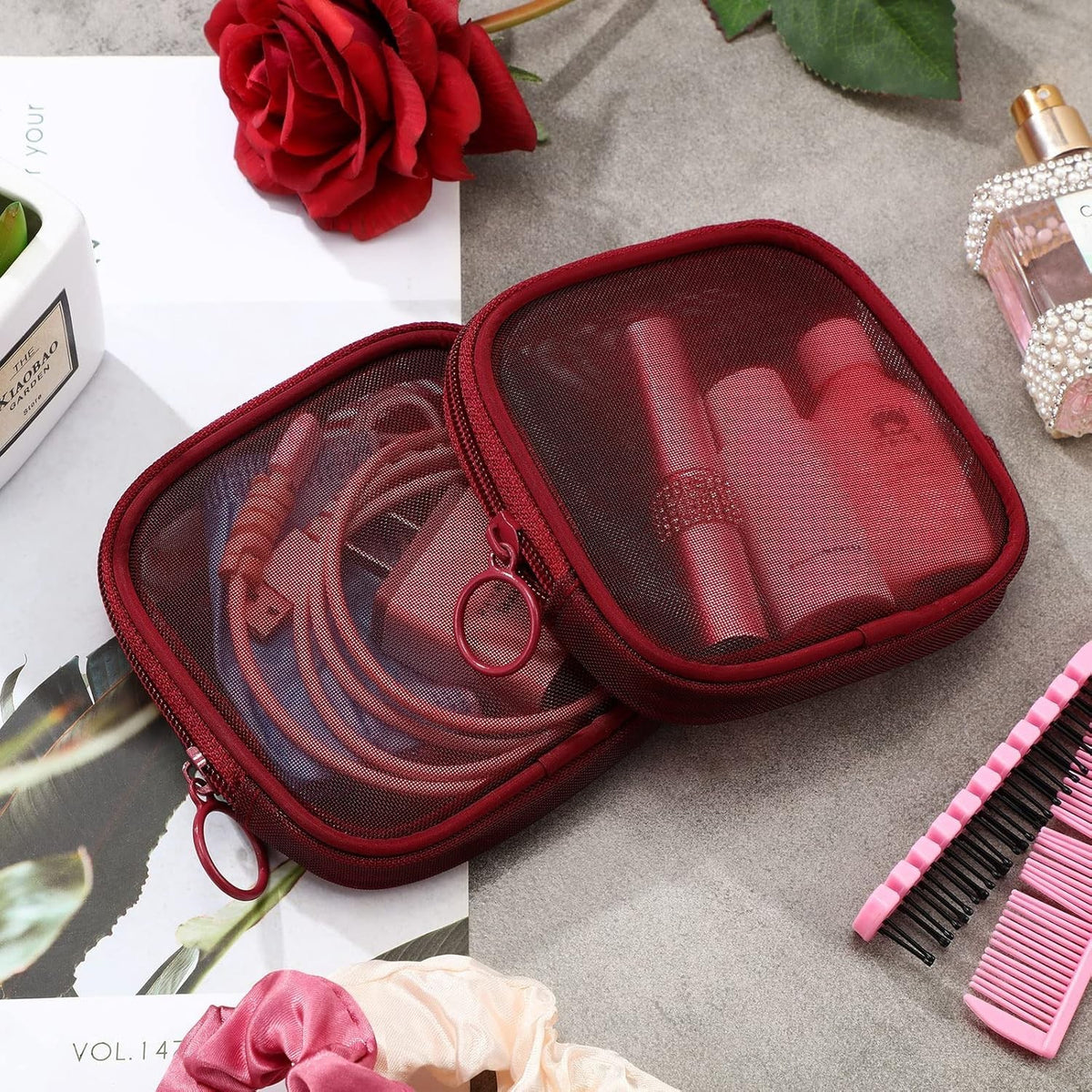 Mesh Makeup Bag Travel Toiletry Organizer Pouch - 4 Pack