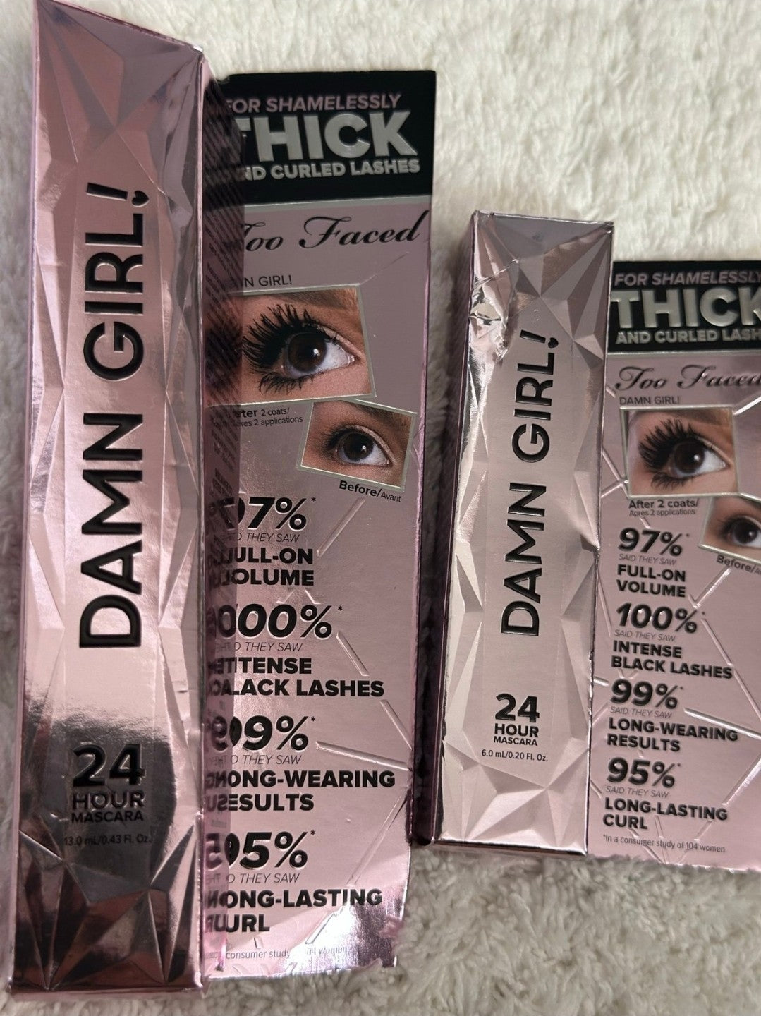 Too Faced Damn Girl 24 Hour Mascara Set - Full & Mini Sizes Black