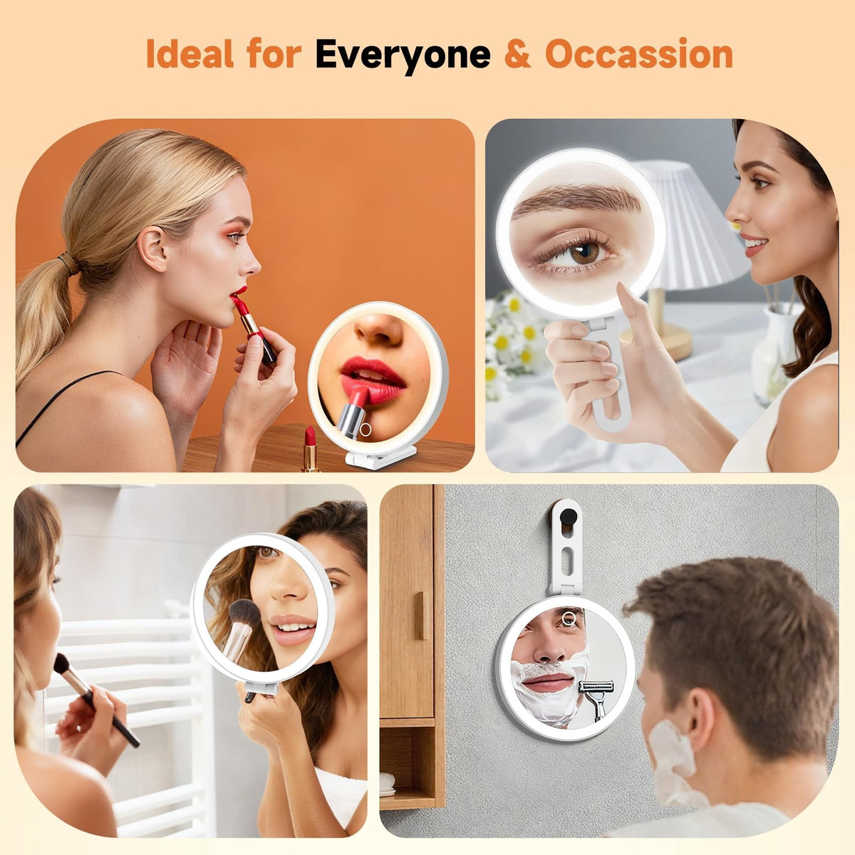 Travel Lighted Makeup Mirror with 10X Magnification and 3 Color LED Lights - Portable 4-in-1 Design