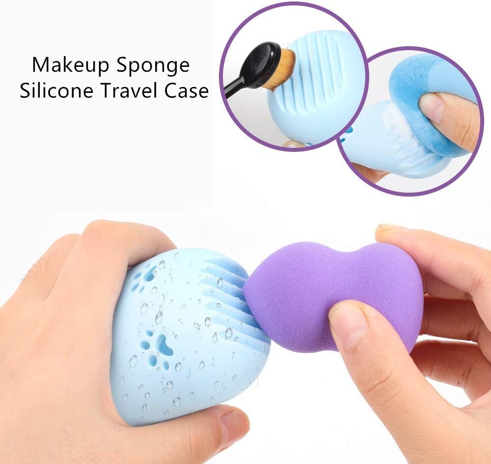 2 Pcs Makeup Blender Holder and Travel Case Silicone Cosmetic Sponge Organizer