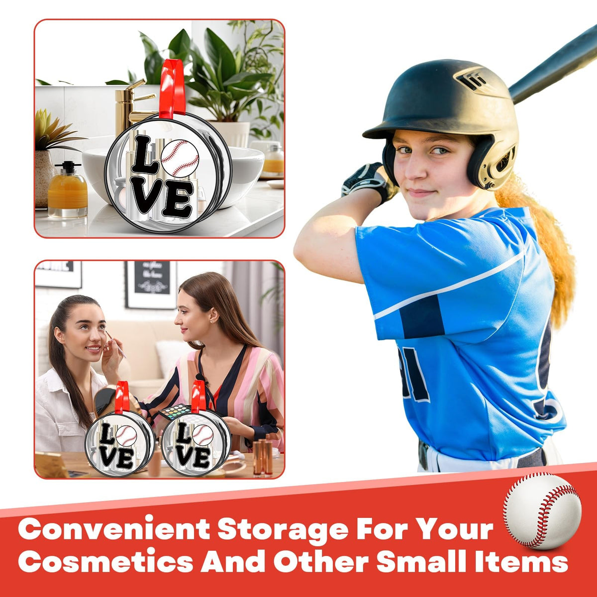 20 Pcs Baseball Cosmetic Bags Waterproof Clear Travel Makeup Organizer