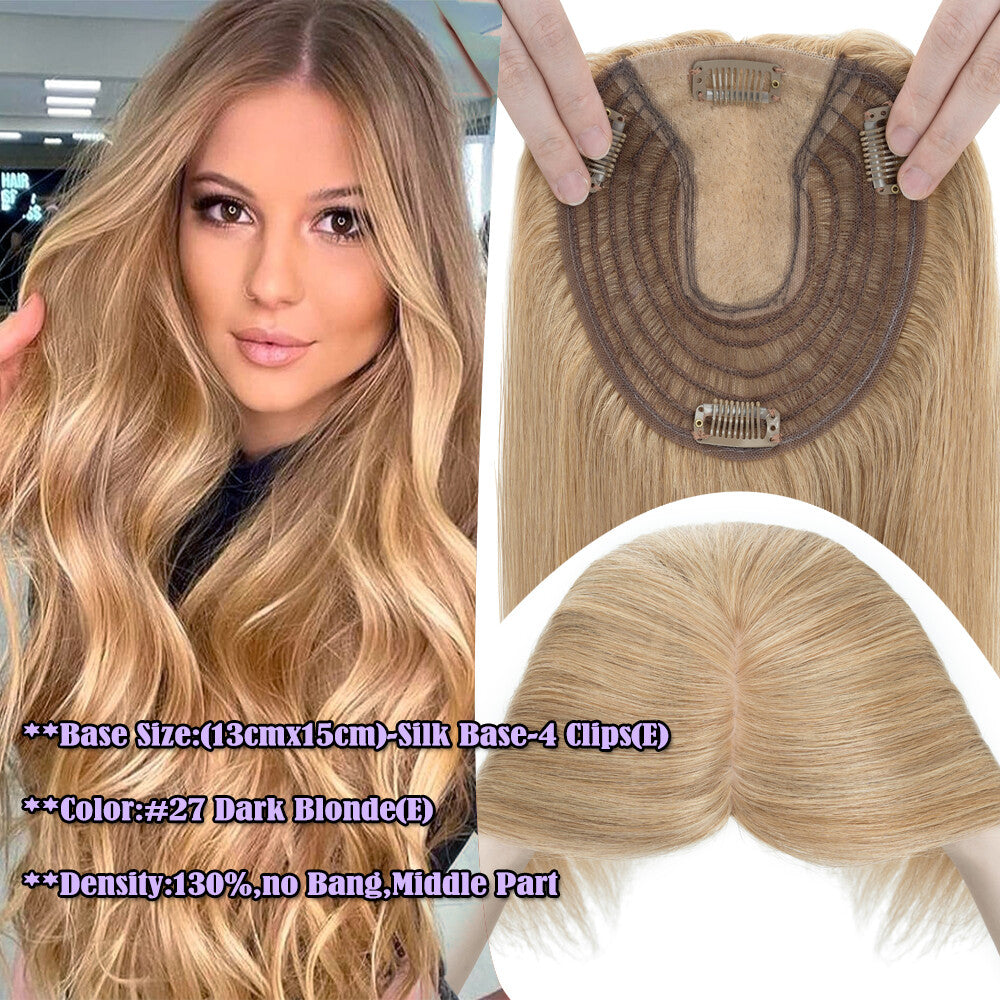 Remy Human Hair Clip-In Topper for Women - Silk Mono Base, Multiple Lengths & Colors