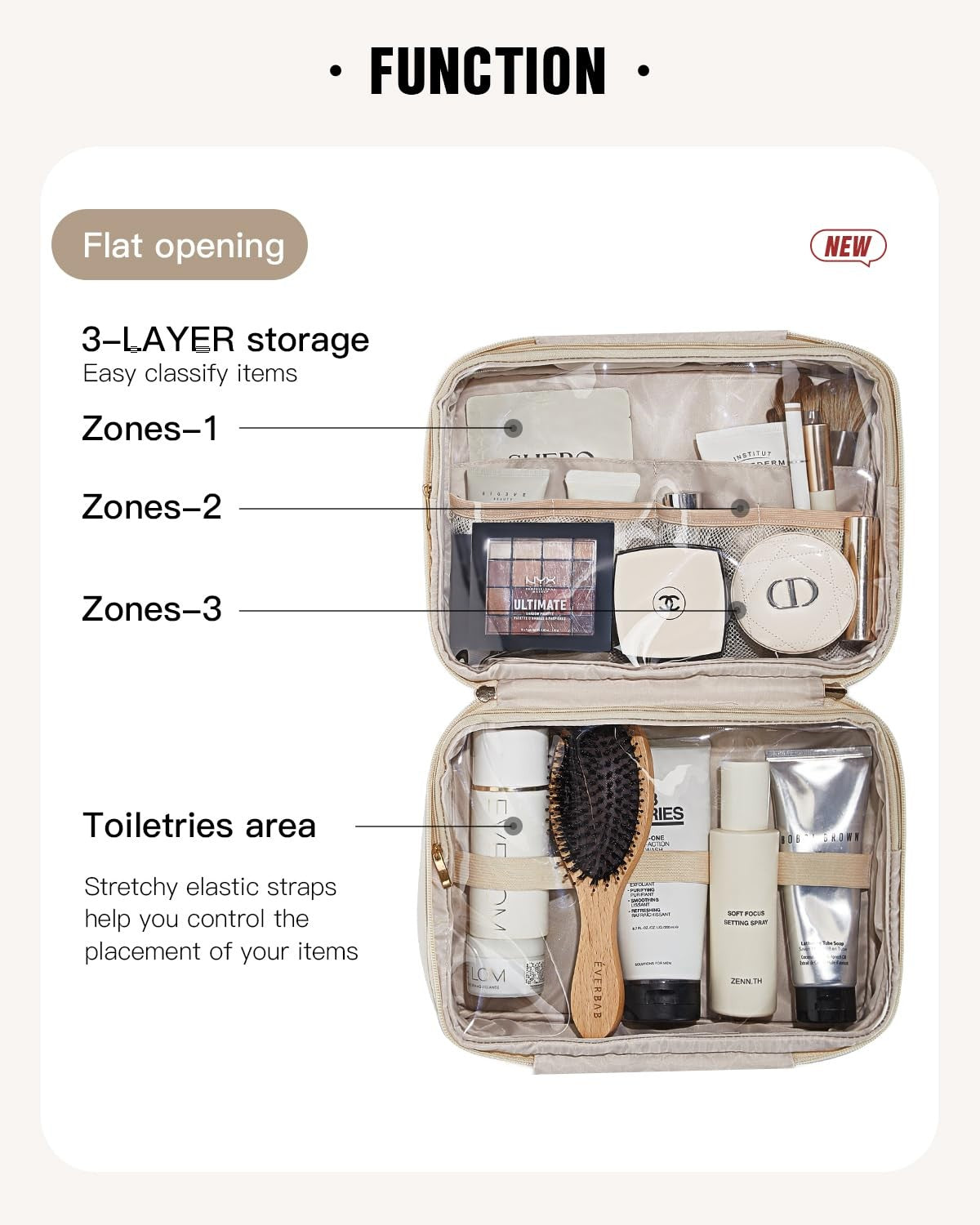 Travel Toiletry Bag with Hanging Hook Waterproof Makeup Organizer - Large Capacity