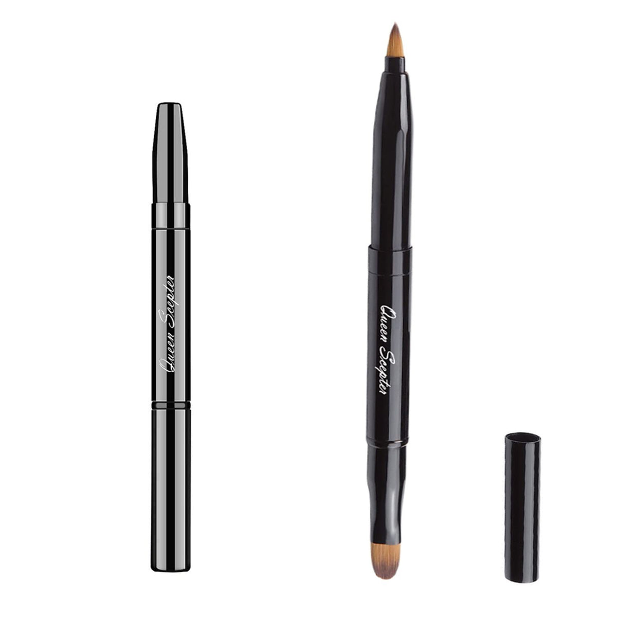 Retractable Lip Brush Dual End Makeup Tool - Portable Black Cosmetic Brush