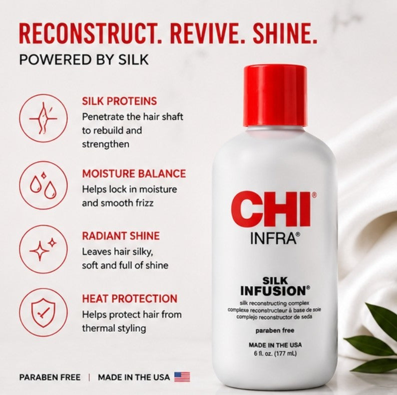 CHI Infra Silk Infusion Leave-In Hair Treatment - Reconstructing, Shine & Strength - 6 Oz