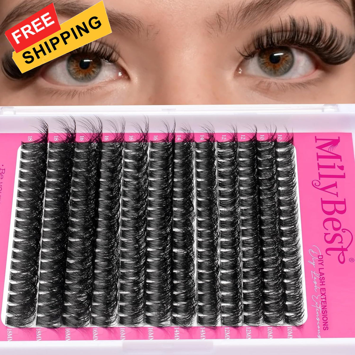 Eyelash Cluster Kit with 80D Fluffy Lashes, Lash Glue & Tweezers